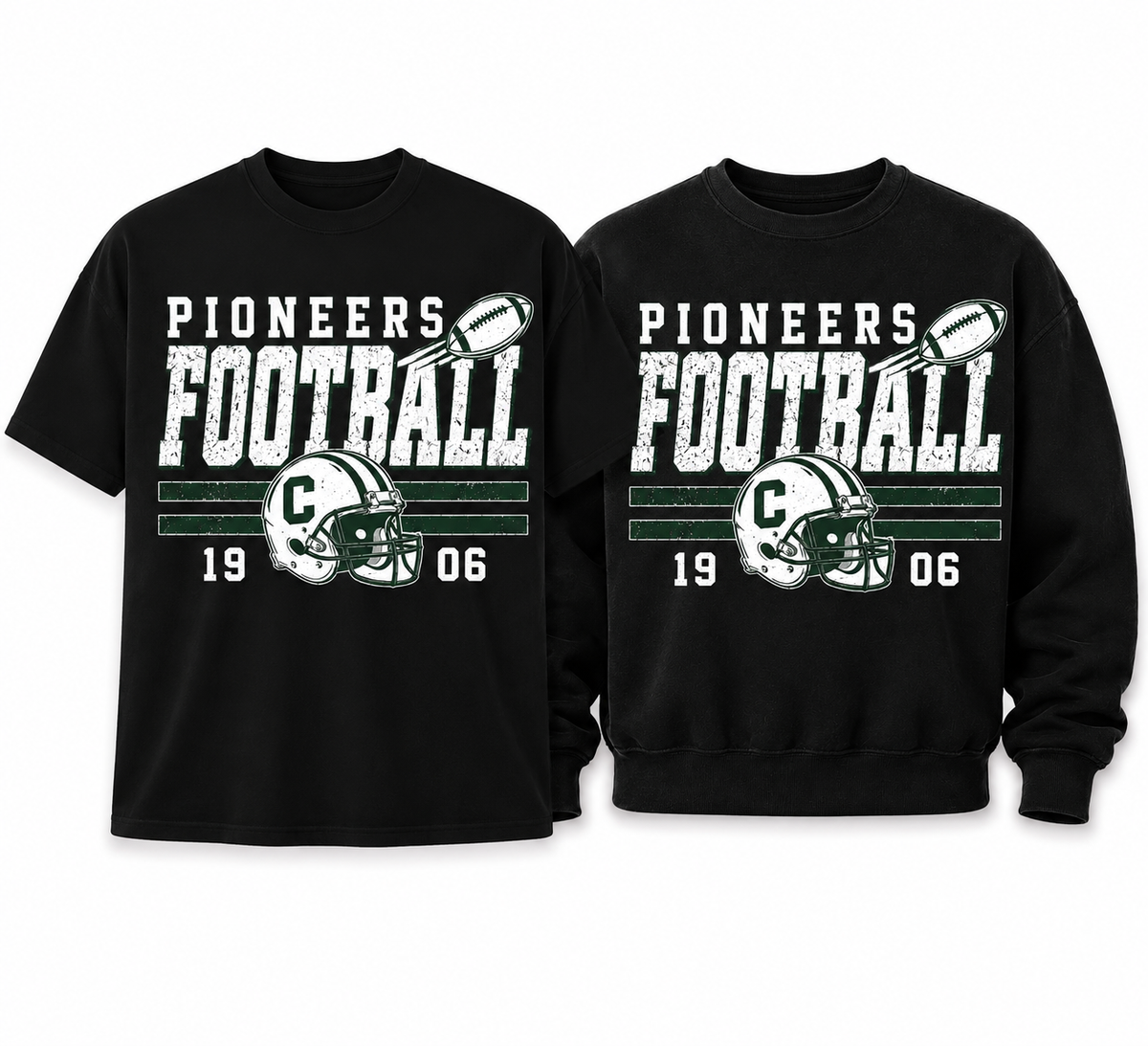 Clare Pioneers Vintage Football Tee & Crewneck